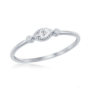 Sterling Silver, Marquise & Bezel-Set CZ Ring