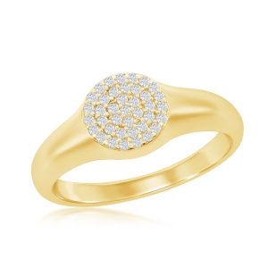 Sterling Silver, Micro Pave CZ Round Ring - Gold Plated