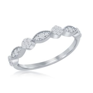 Sterling Silver, Micro Pave CZ Round & Marquise Half Eternity Ring