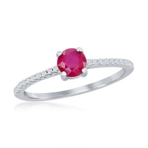 Sterling Silver, 5mm Glass Filled Ruby 0.76ct & White Topaz 0.12ct, Solitaire Ring