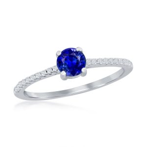Sterling Silver, 5mm Diffusion Sapphire & White Topaz Band Solitaire Ring