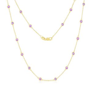 14K Yellow Gold, 2.18ct Gemstone Station Necklace - Amethyst