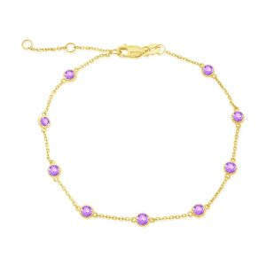 14K Yellow Gold, 0.99ct Gemstone Station Bracelet - Amethyst