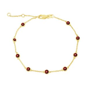 14K Yellow Gold, 1.17ct Gemstone Station Bracelet - Garnet