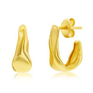 Sterling Silver, 14mm Irregular Shaped Earrings - Gold Plated