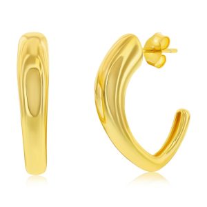 Sterling Silver, 22mm Irregular Shaped Hoop Earrings - Gold Plated