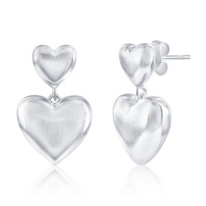 Sterling Silver, Double Heart, Matte Puffed Earrings