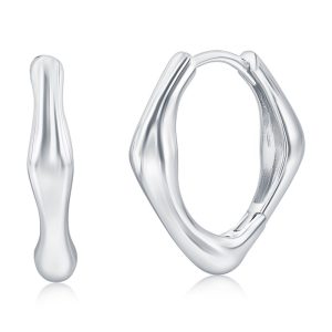 Sterling Silver, Polished Diamond-Shaped Hoop Earrings