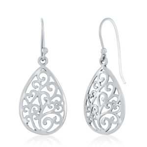 Sterling Silver, Pearshaped Filigree Design Earrings