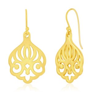 Sterling Silver, Filigree Designed Dangle Earrings - Gold Plated
