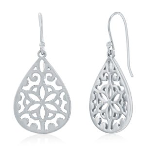 Sterling Silver, Pearshaped Flower Designed Earrings