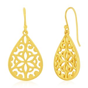 Sterling Silver, Pearshaped Flower Designed Earrings - Gold Plated