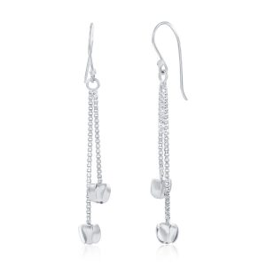 Sterling Silver, Double Bead Chain Drop Earrings
