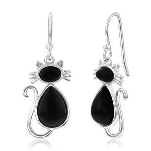 Sterling Silver, Onyx Cat Earrings