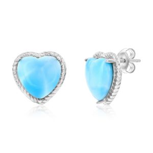 Sterling Silver, Larimar Heart, Rope Design Studs