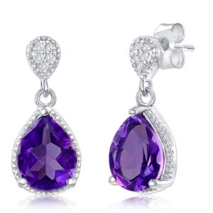 Sterling Silver, Amethyst & White Topaz Gemstone Earrings