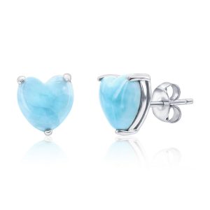 Sterling Silver, 3 Prong Heart Studs - Larimar