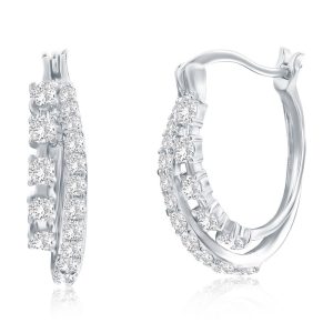 Sterling Silver, Round CZ Overlapping Hoop Earrings