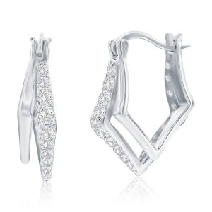 Sterling Silver, Diamond-Shaped CZ Overlapping Hoop Earrings