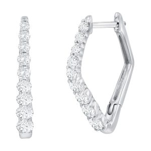Sterling Silver, Graduating CZ Diamond-Shaped Hoop Earrings