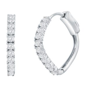 Sterling Silver, 18.5mm Diamond-Shaped CZ Hoop Earrings