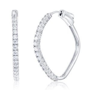 Sterling Silver, Diamond-Shaped 30mm CZ Hoop Earrings