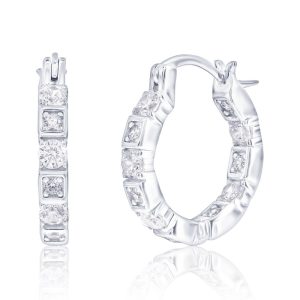 Sterling Silver, 17mm Round & Suqare CZ, Hoop Earrings