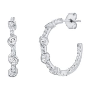 Sterling Silver, Oval & Pearshaped CZ Half Hoop Earrings
