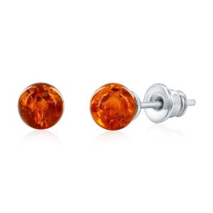 Sterling Silver, 6mm Amber Bead Studs