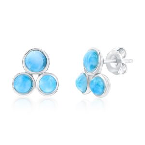 Sterling Silver, Triple Cluster Larimar Studs