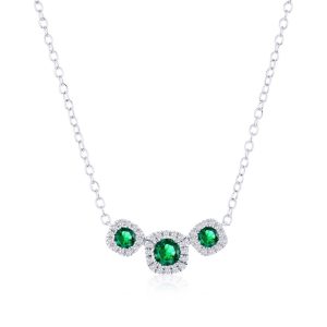 Sterling Silver, Lab-Grown 0.28ct Emerald & 0.07ct Natural Diamond Necklace - (43 Stones)