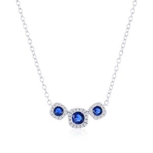 Sterling Silver, Lab-Grown Sapphire & Natural Diamond Necklace - (43 Stones)