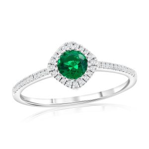 Sterling Silver, Lab-Grown 0.41ct Emerald & 0.12ct Natural Diamond Ring - (43 Stones)