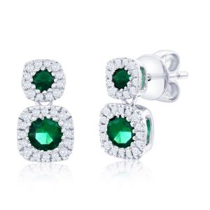 Sterling Silver, Lab-Grown 0.38ct Emerald & 0.12ct Natural Diamond Earrings - (60 Stones)