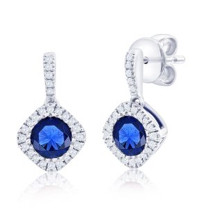 Sterling Silver, Lab-Grown 1.04ct Sapphire & 0.13ct Natural Diamond Earrings - (52 Stones)