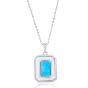 Sterling Silver, Larimar & MOP Rectangle Pendant