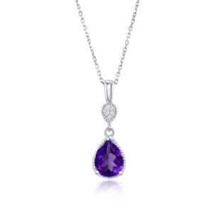 Sterling Silver, Amethyst & White Topaz Pearshaped Pendant