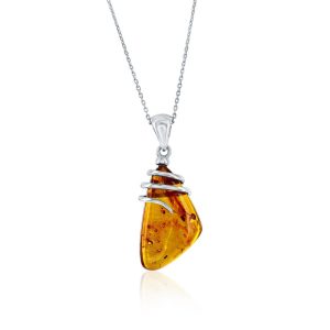Sterling Silver, Irregular Shaped Amber Pendant