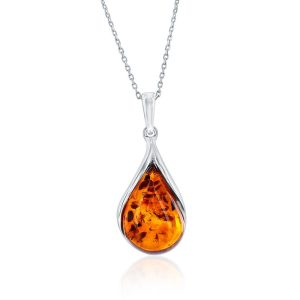Sterling Silver, Teardrop Amber Pendant