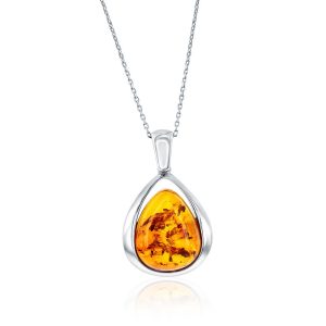 Sterling Silver, Pearshaped Amber Pendant