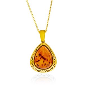 Sterling Silver, Triangle Amber, Designed Outline Pendant