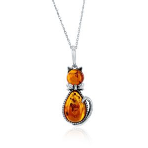 Sterling Silver, Amber Cat Pendant