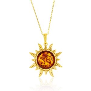 Sterling Silver, Amber Sun Pendant - Gold Plated