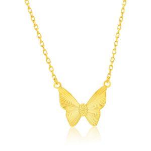 Sterling Silver, Diamond-Cut Butterfly Necklace - Gold Plated