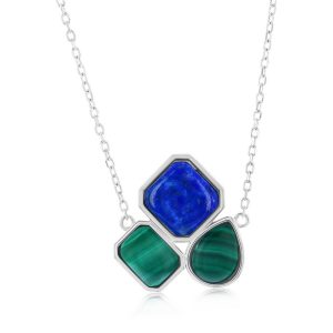 Sterling Silver, Multi-Shaped Malachite & Lapis Necklace