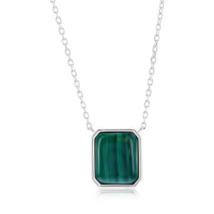 Sterling Silver, Rectangle Necklace - Malachite
