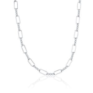 Sterling Silver, Paperclip & CZ Neckalce