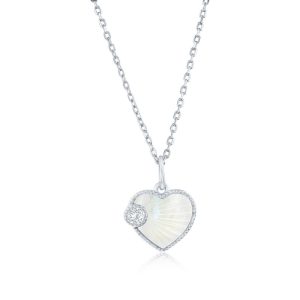 Sterling Silver, MOP & CZ Heart Necklace