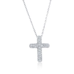 Sterling Silver, Pave CZ Cross Necklace
