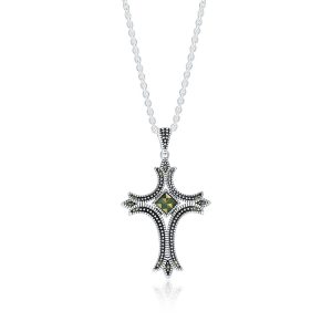 Sterling Silver, Marcasite Cross Designed Necklace